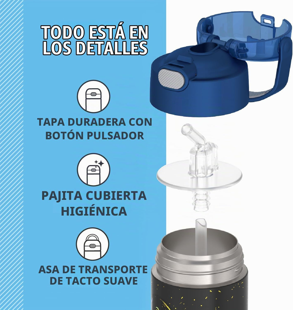 THERMOS FUNTAINER Botella de agua con pajita, 12 onzas, rana espaci...