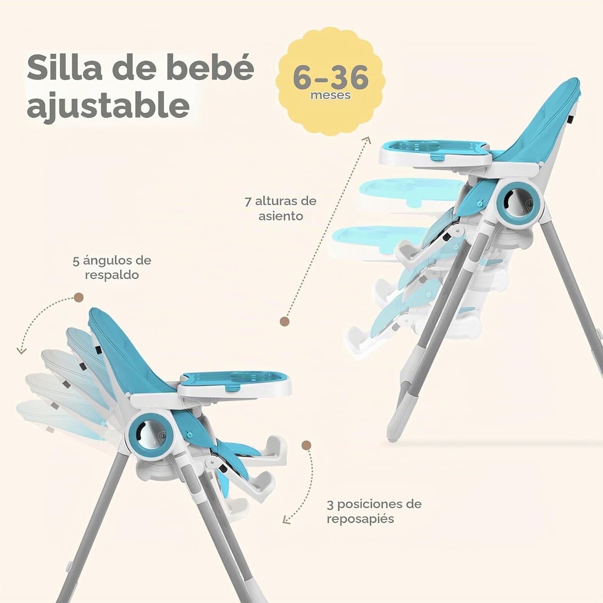Silla alta para bebé ajustable a 7 alturas diferentes - Sillas alta...