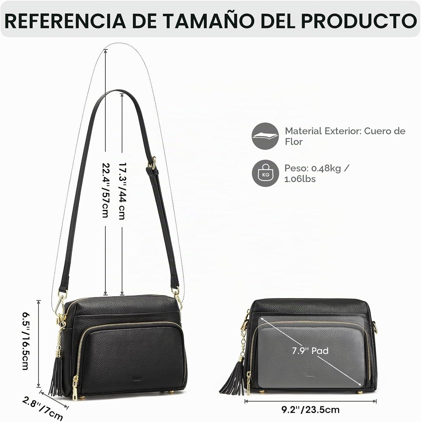 Kattee Bolso cruzado de cuero para mujer, pequeño, antirrobo, con c...