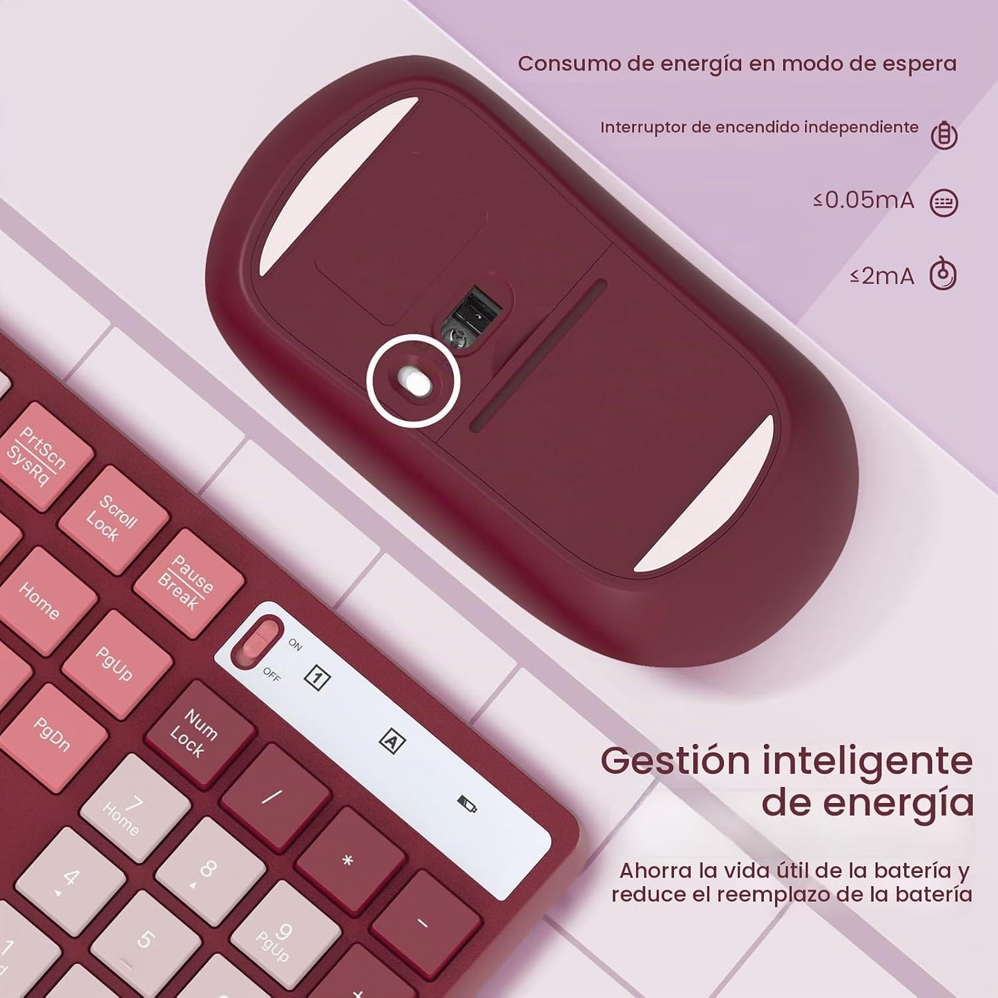Combo de teclado y ratón inalámbricos, Lovaky teclado y ratón ergon...