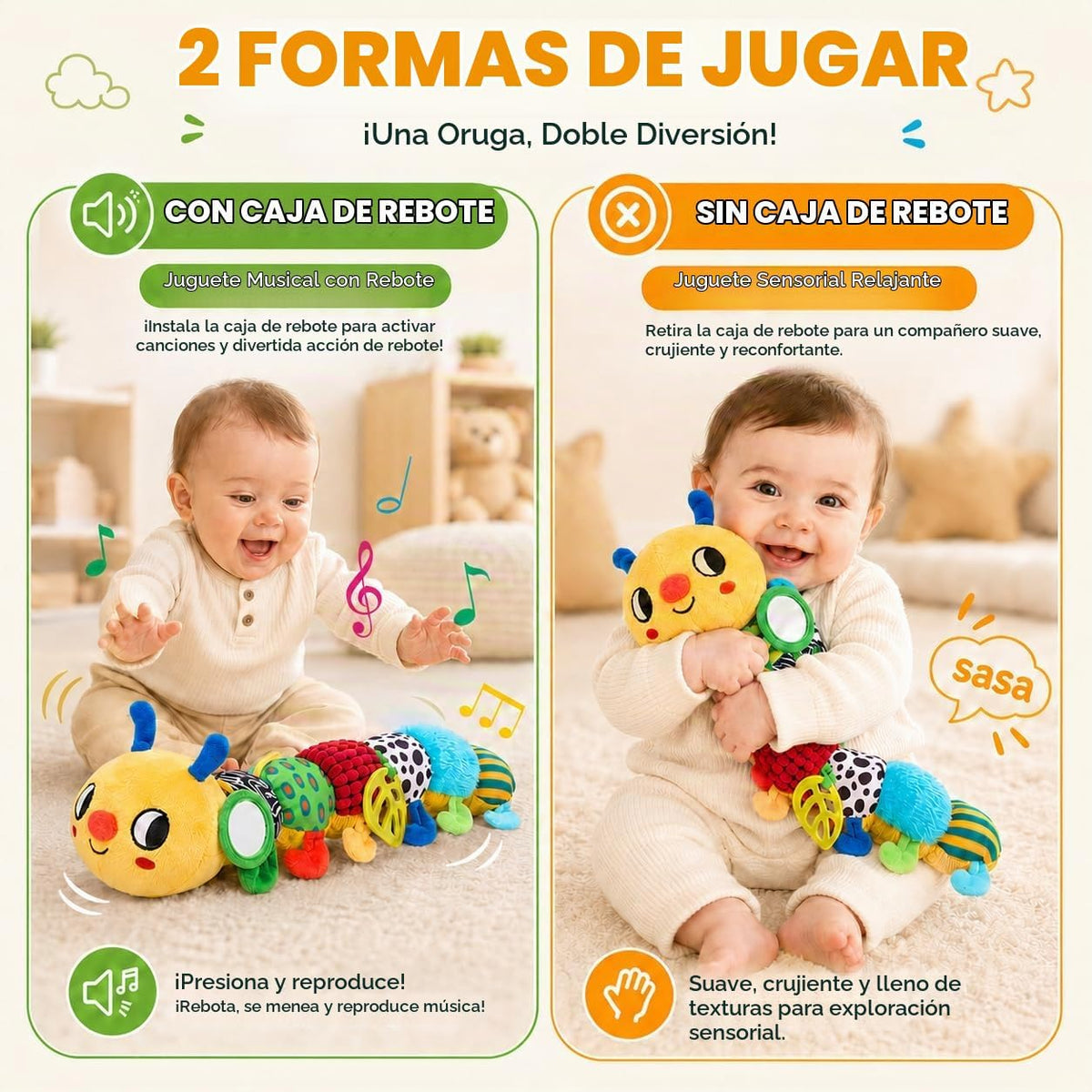 JoyCat Juguetes para bebés de 0 a 18 meses, juguete musical que reb...