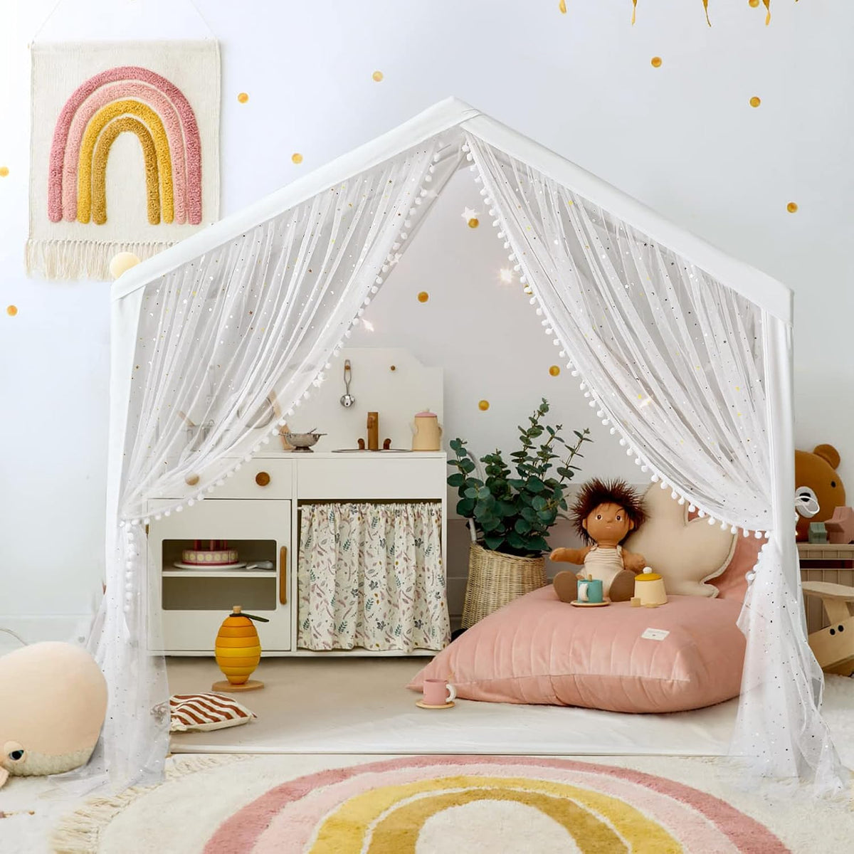 LOAOL Tienda de campaña para niños con luces de estrella para niñas...