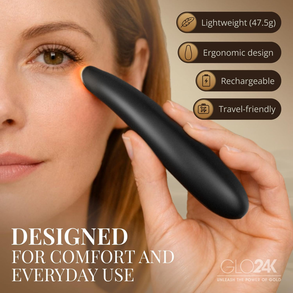 Varita masajeadora de ojos calentada GLO24K con vibración para el c...