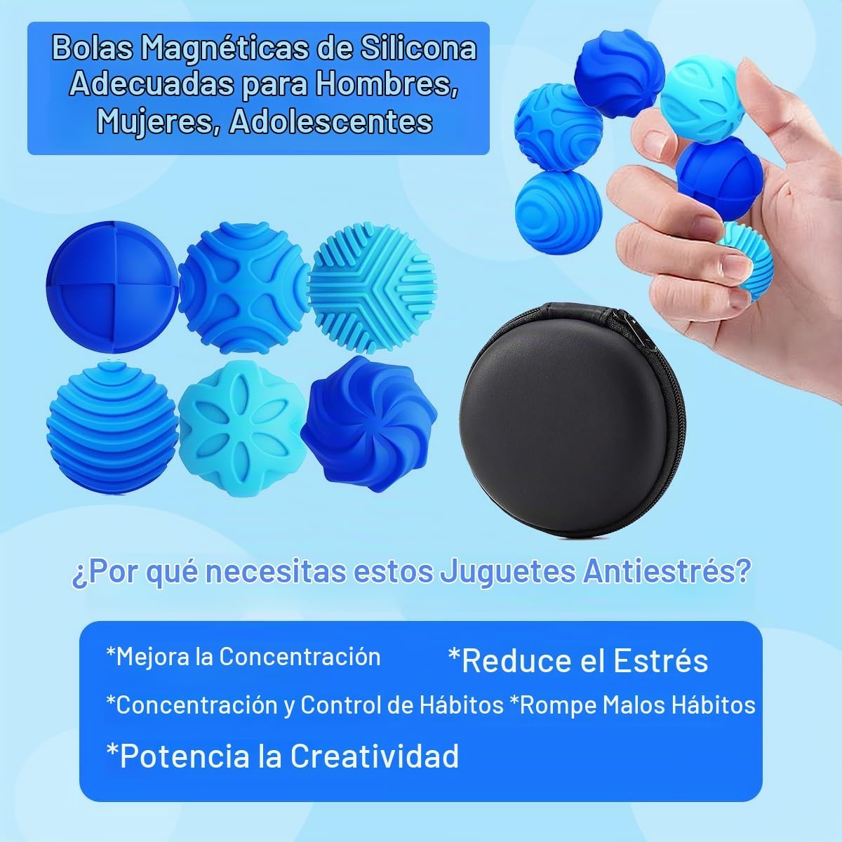 Bolas magnéticas de silicona para adultos y adolescentes, 6 juguete...