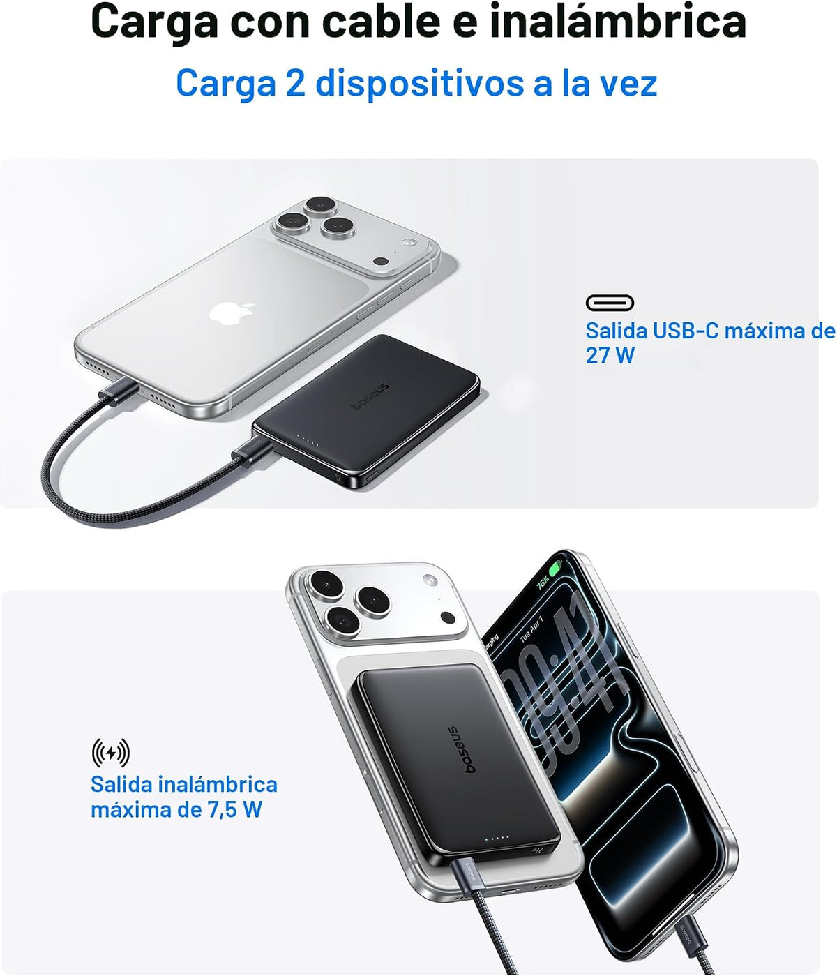 Baseus Picogo Power Bank, cargador portátil MagSafe ultra delgado d...