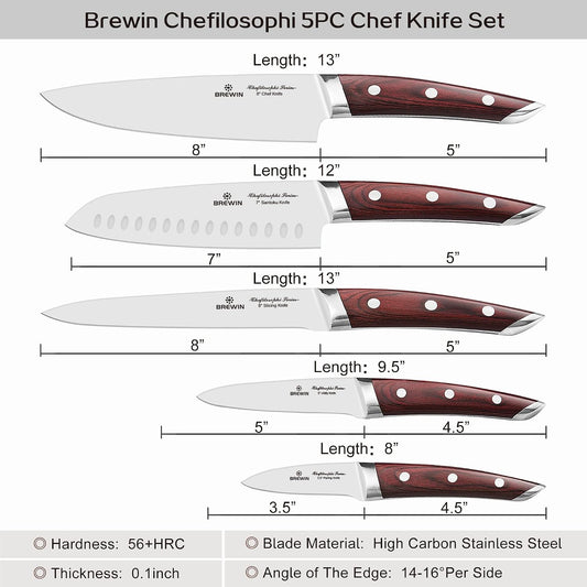 Brewin CHEFILOSOPHI - Juego de 5 cuchillos de chef japoneses con el...