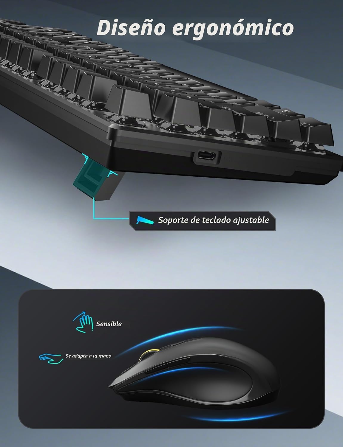 Combo de teclado mecánico inalámbrico y mouse, teclado para juegos...
