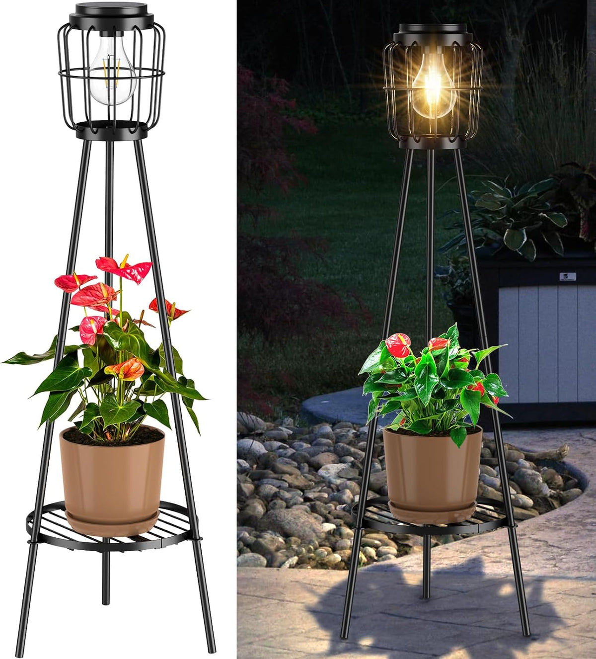 VISFLAIR Luces solares con soporte para plantas, lámpara de pie par...