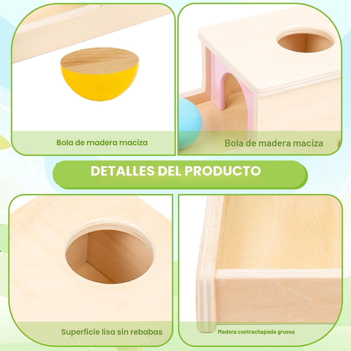 Adena Montessori Caja de permanencia de objetos con bandeja y tres...