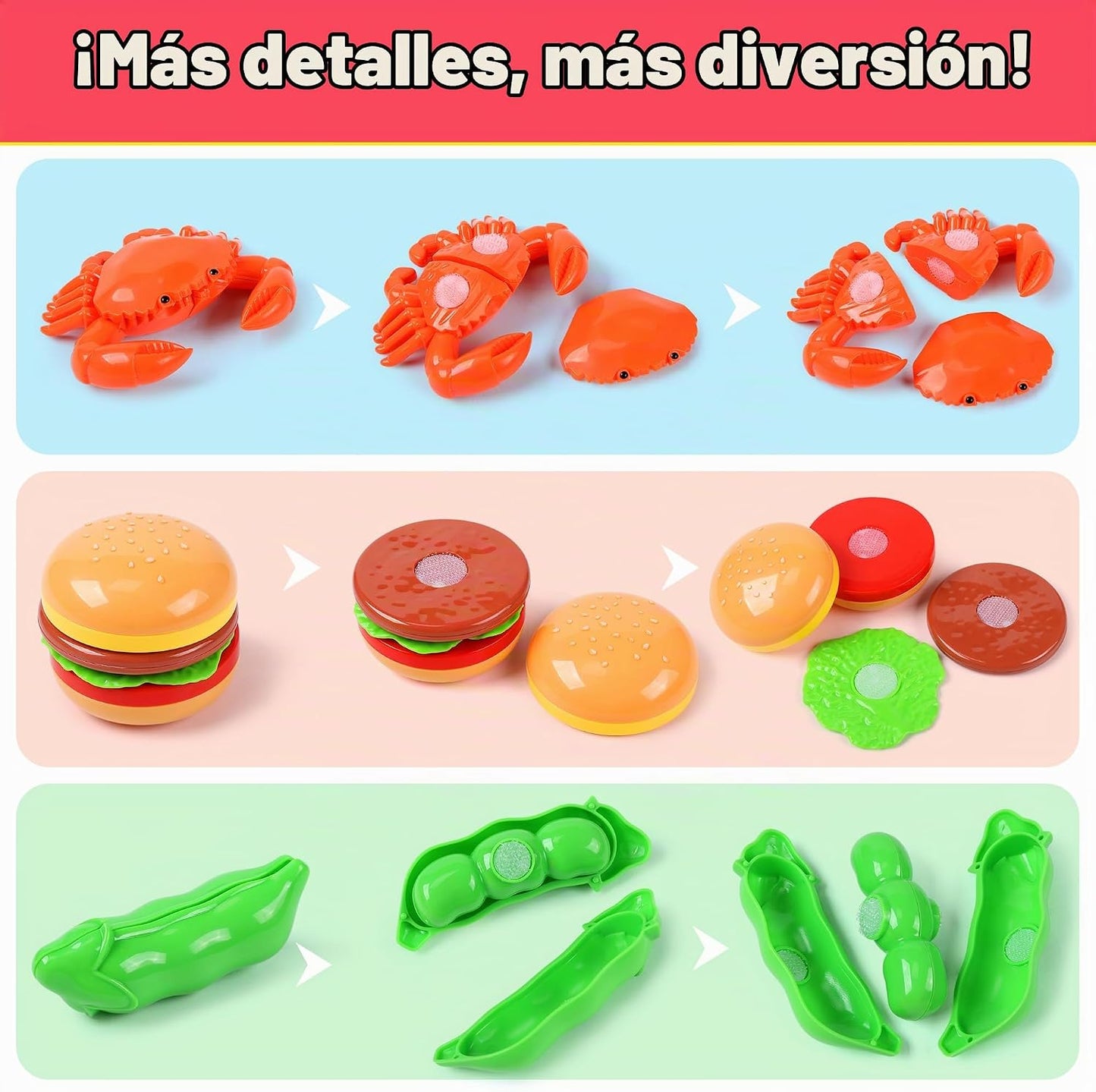 HOLYFUN Juego de juguetes de comida para niños, cesta de la compra...
