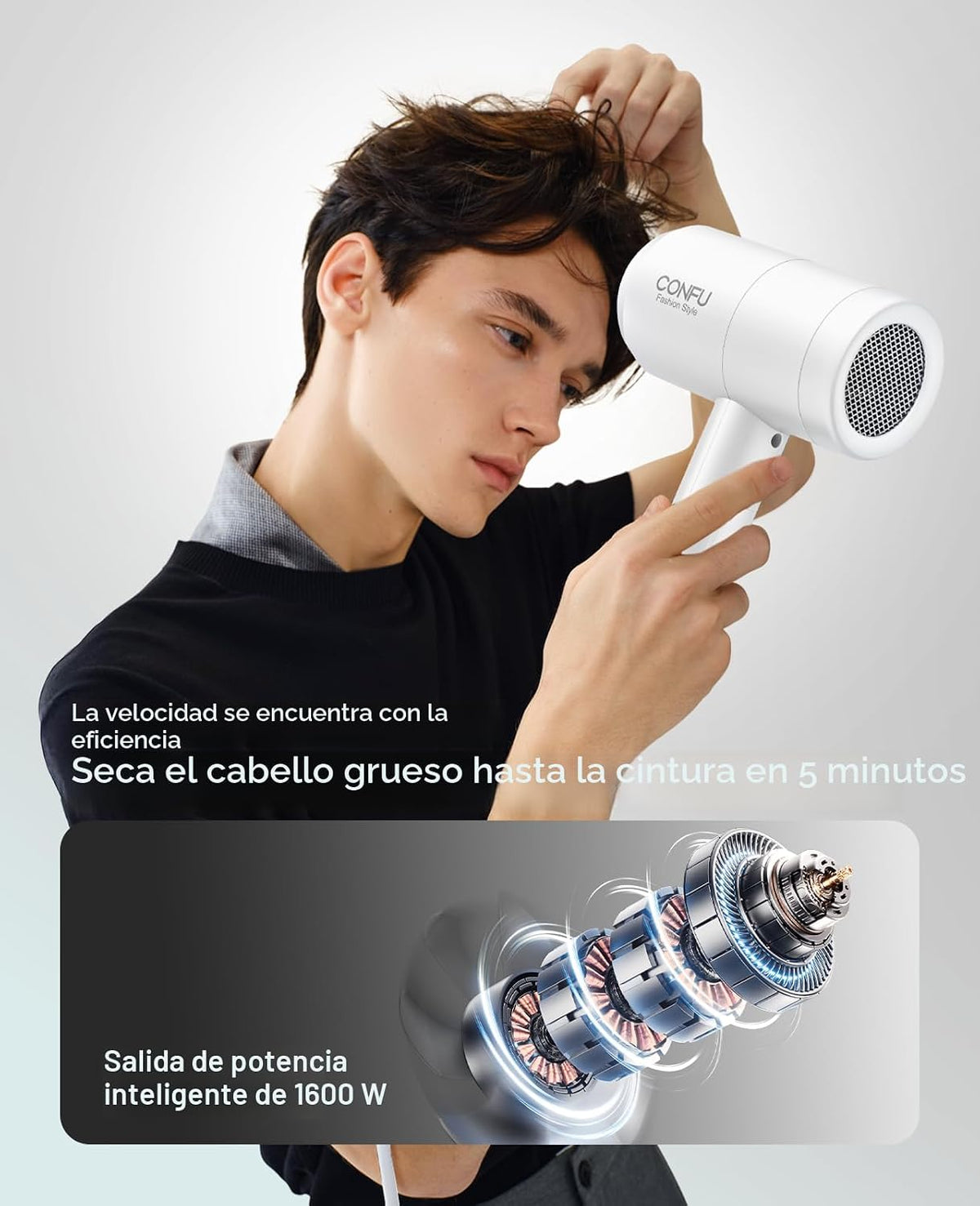 Secador de Pelo con Difusor, CONFU Secador de Pelo para Cabello Riz...