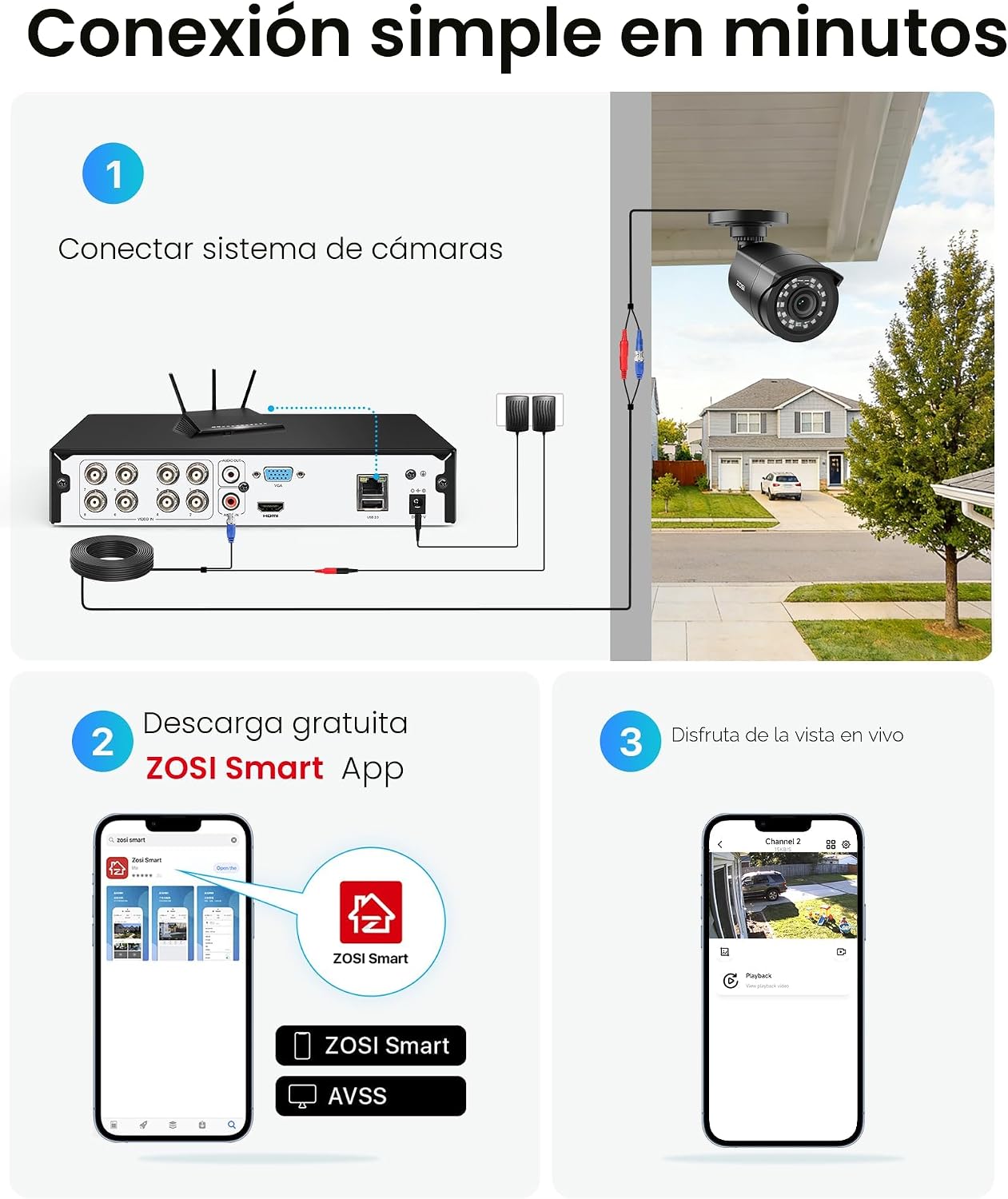 ZOSI - Sistema de cámara de seguridad 3K Lite para interiores y ext...
