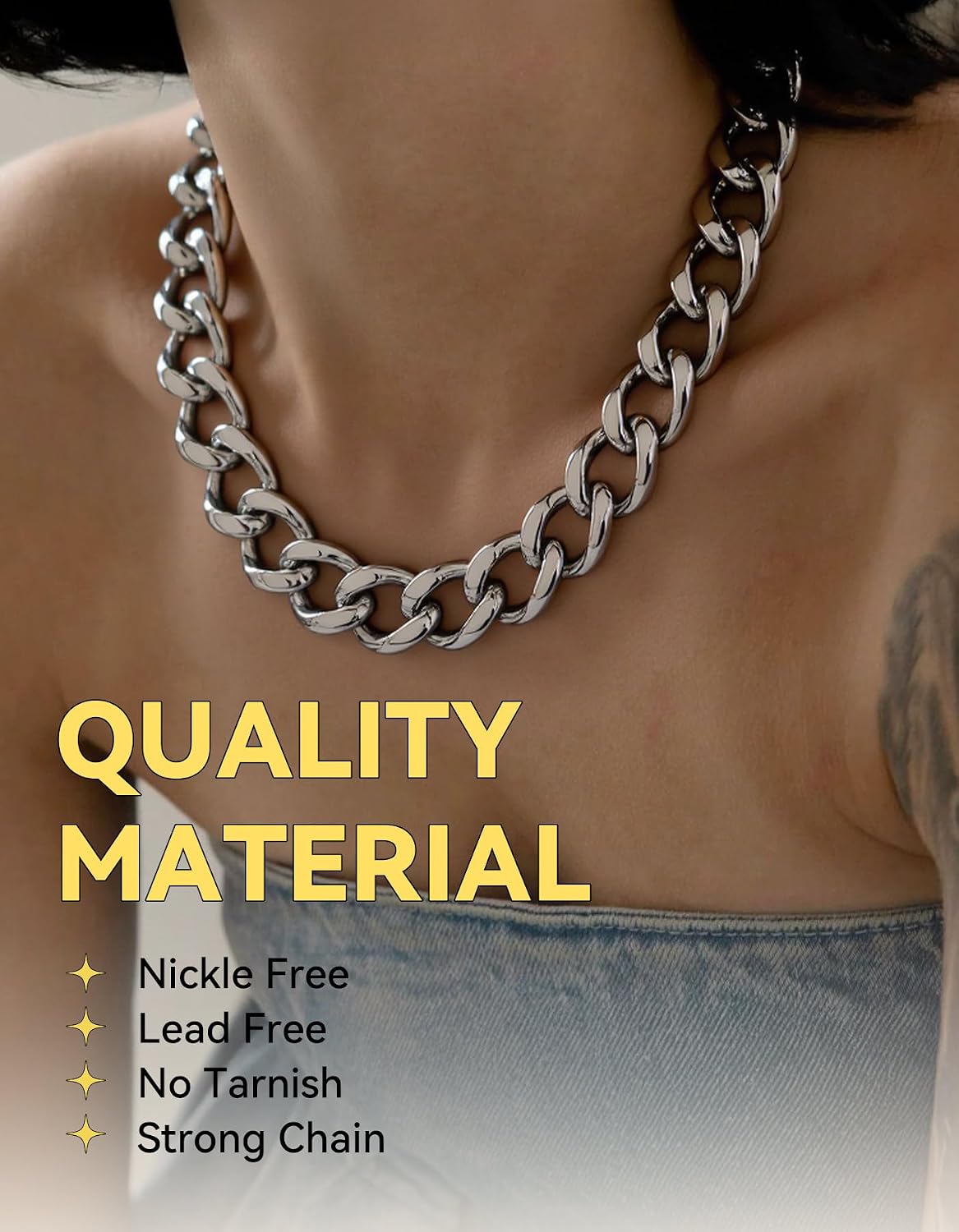 ChainsHouse Cadena de eslabones cubanos para mujer, collar grueso d...