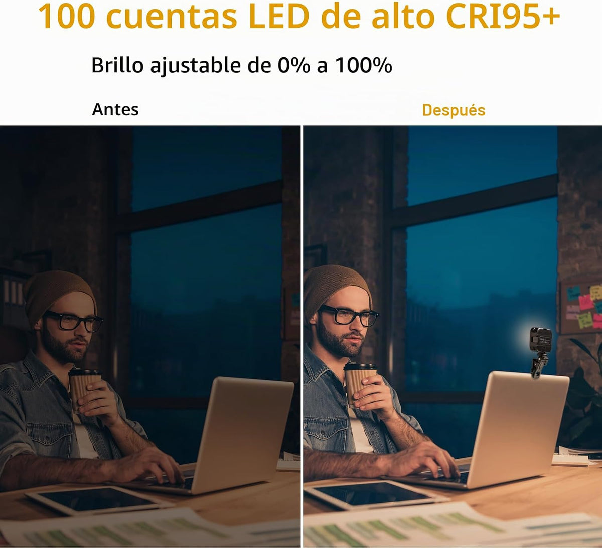 Ulanzi VL100X Luz para Selfie, Panel de Luz LED con Clip para Teléf...