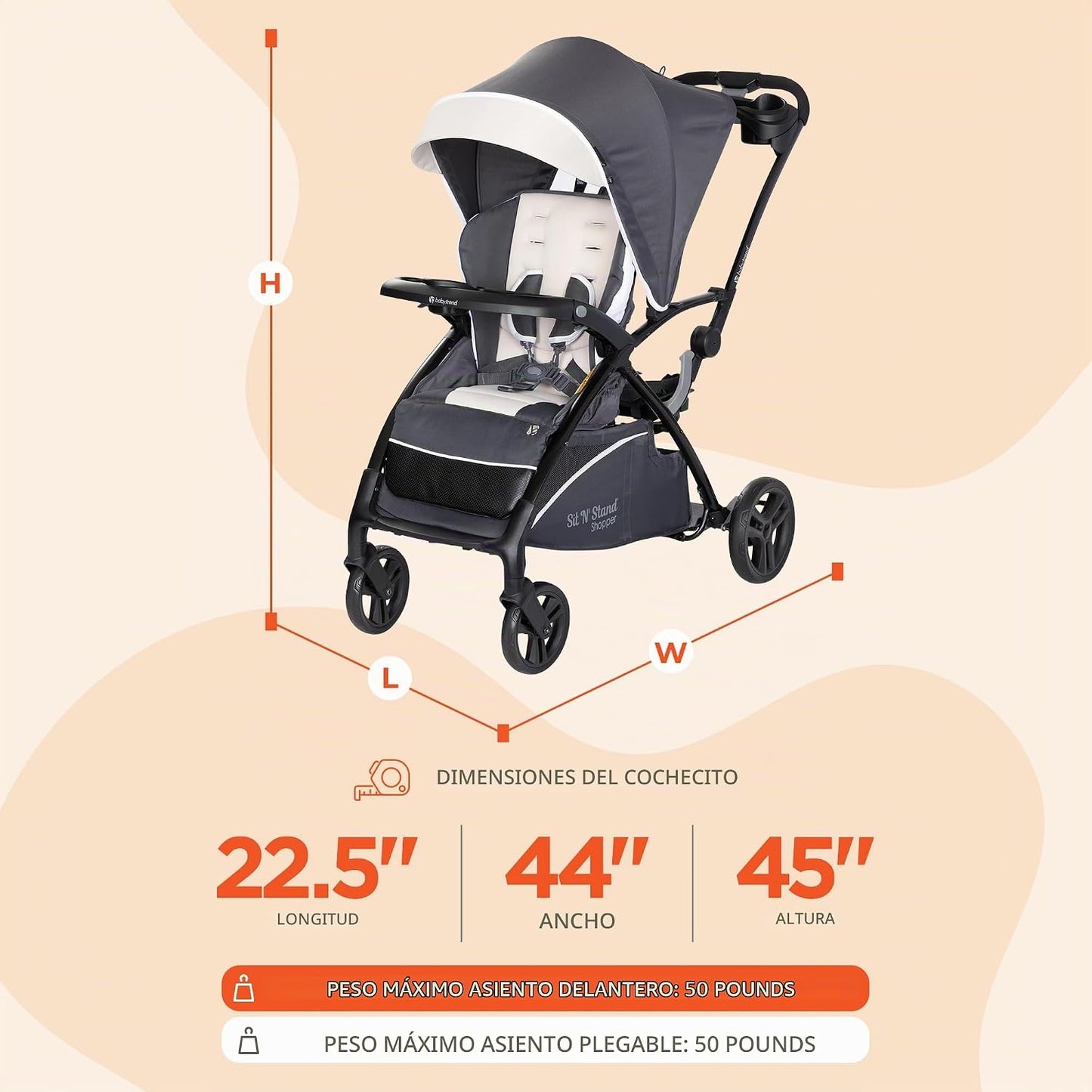 Baby Trend Sit N' Stand - Cochecito 5 en 1 con toldo, magnolia...