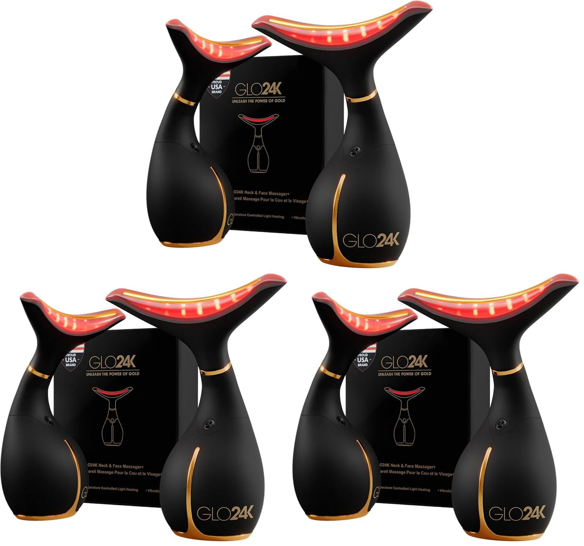GLO24K - Masajeador facial LED para cara y cuello, varita de bellez...