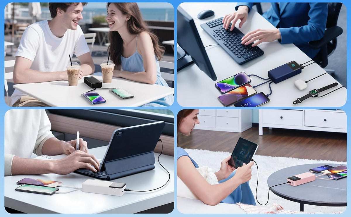 Cargador portátil de 70800 mAh con 3 cables integrados, 25 W PD QC4...