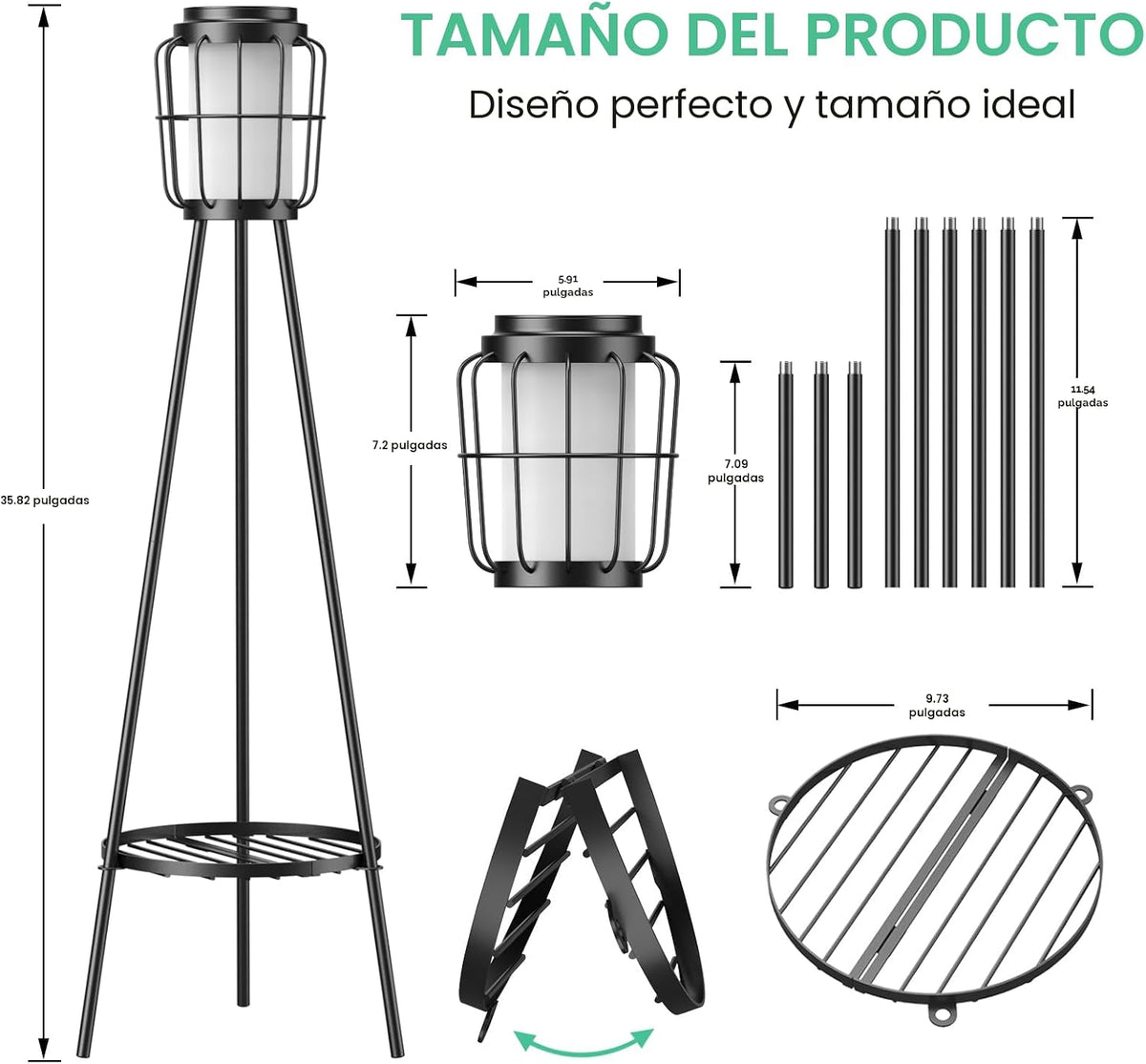 VISFLAIR Paquete de 2 luces solares con soporte para plantas, lámpa...