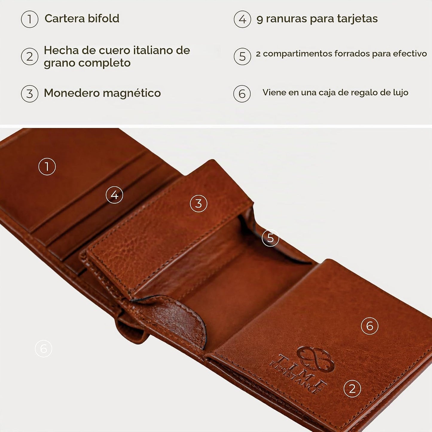 Time Resistance Cartera de cuero para hombre, diseño minimalista co...