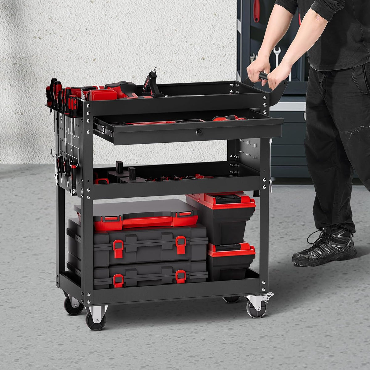 VEVOR Carro de herramientas de 4 niveles con ruedas, capacidad de c...