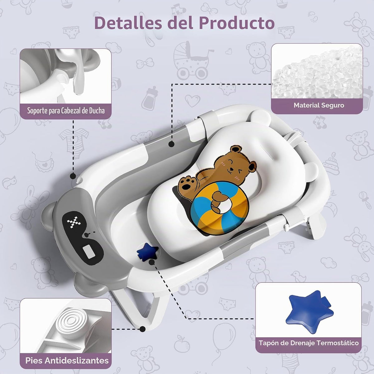 Kerbwry Bañera plegable para bebés recién nacidos y niños pequeños...