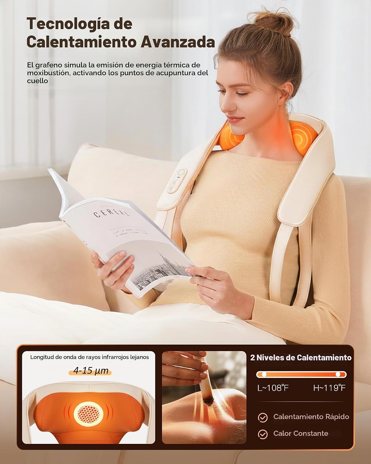 KNQZE Masajeador de cuello inalámbrico para aliviar el dolor de tej...
