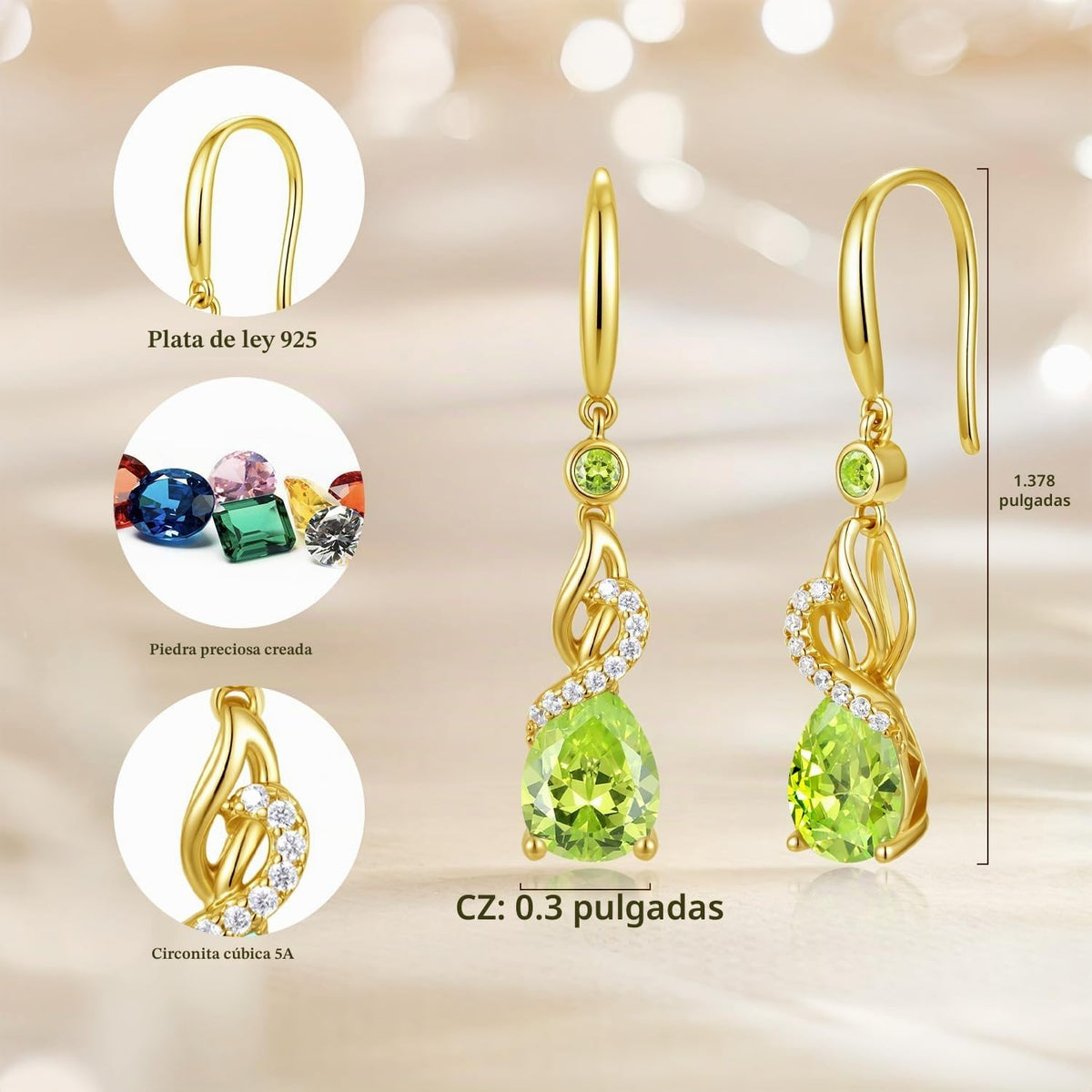 FANCIME Pendientes colgantes con piedra natal de pera para mujer de...