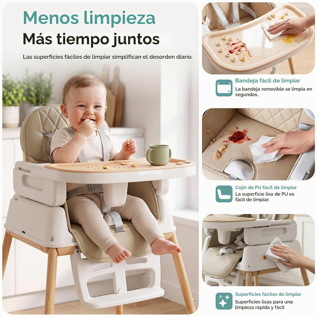 Silla alta portátil 3 en 1 para bebés y niños pequeños, trona plega...