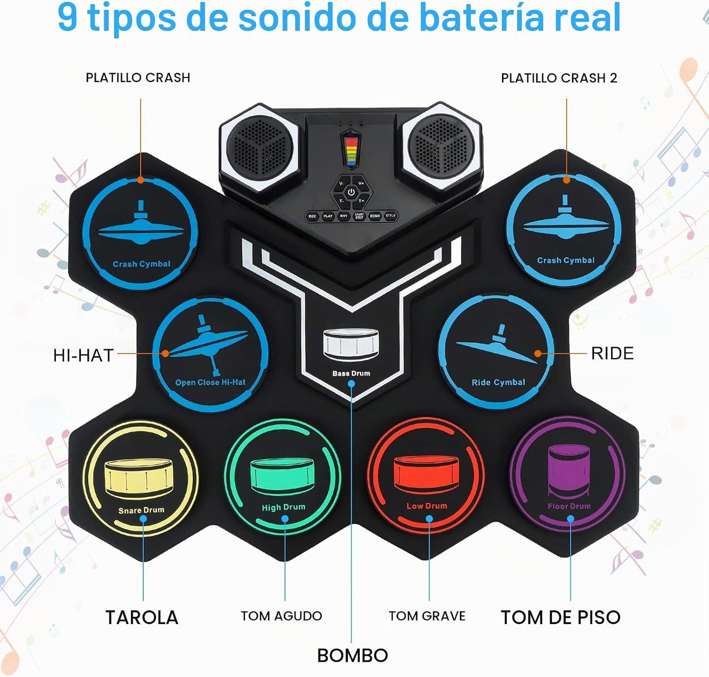 Conjunto de batería electrónica, Marrilley, 9 almohadillas con entr...