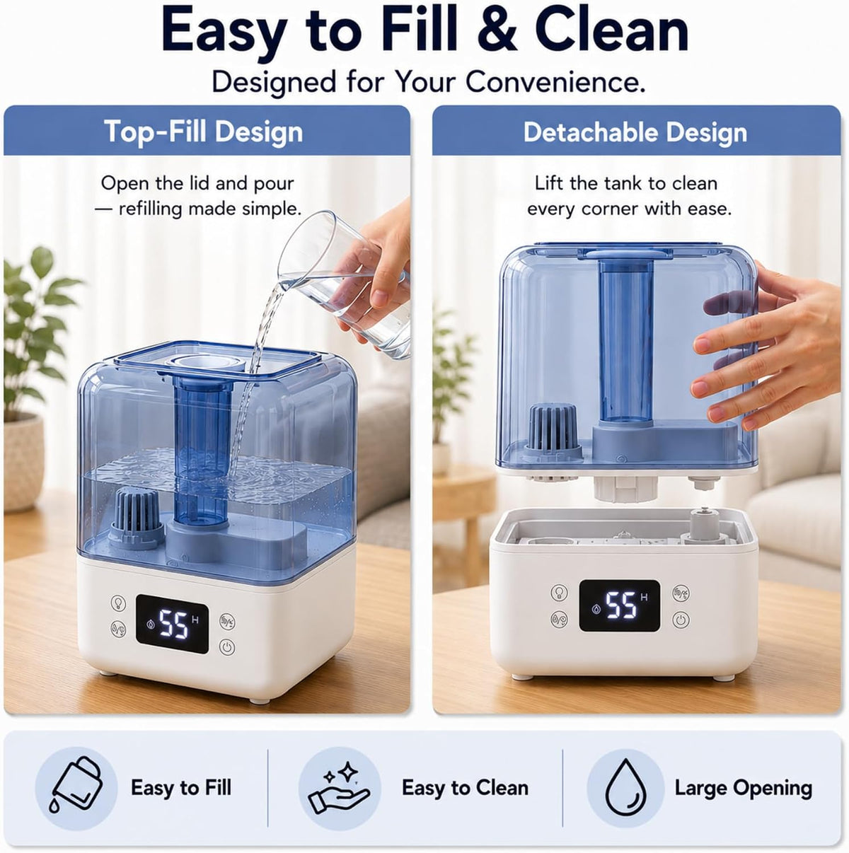 Humidificador de 5 litros para dormitorio, humidistato automático,...