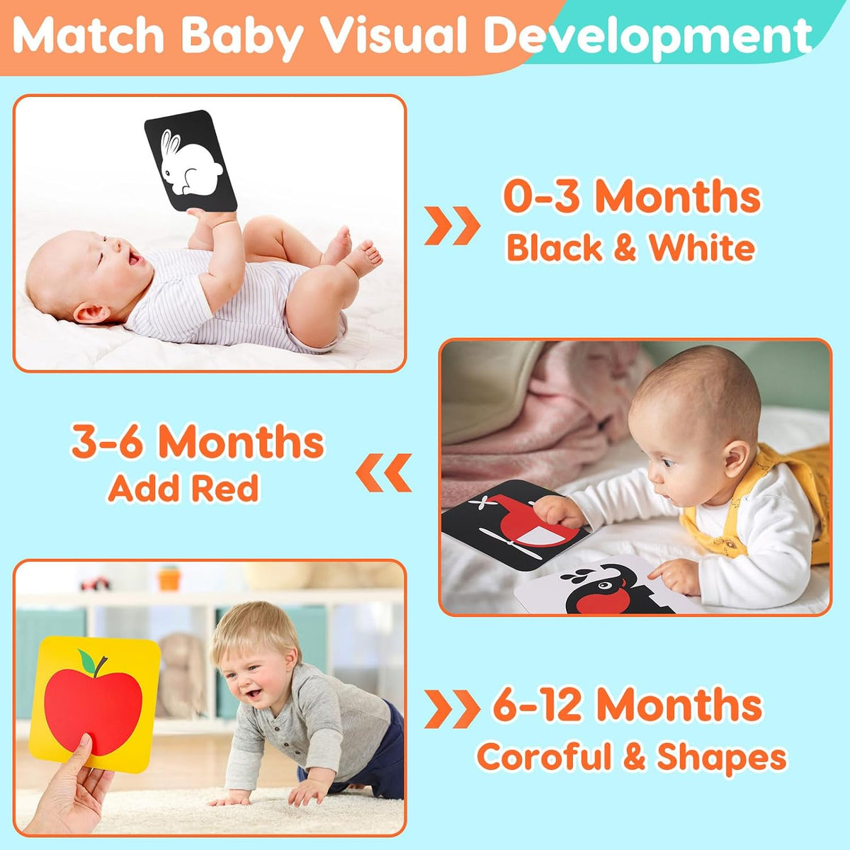 Baby Tummy Time Mirror Tarjetas Flash y Alfombrilla de Almohada Sen...