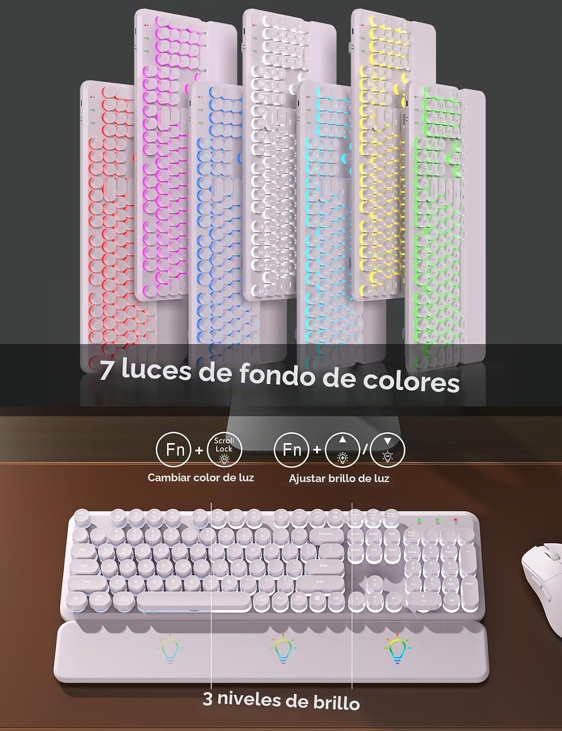 Teclado inalámbrico y mouse retroiluminados \u2013 Teclado de máqui...