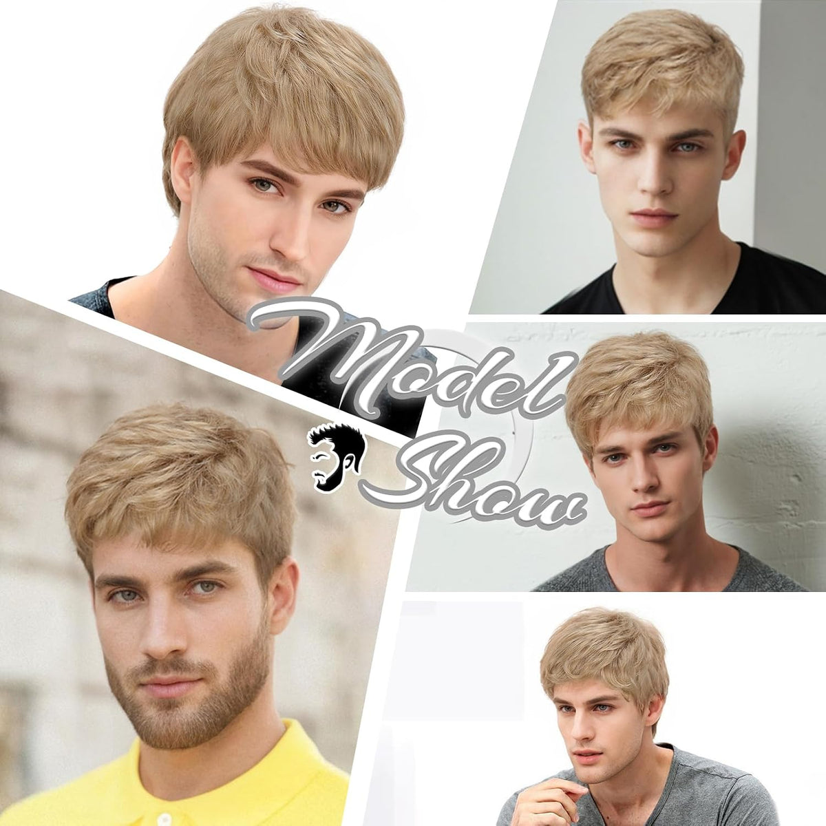 BCHR Peluca rubia para hombre, peluca corta en capas rubias y recta...