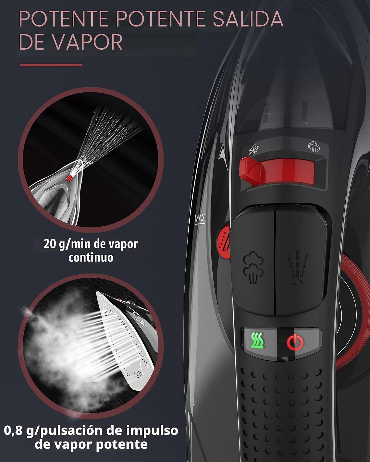 OMAIGA Plancha de vapor inalámbrica para ropa, 1500W, suela de cerá...