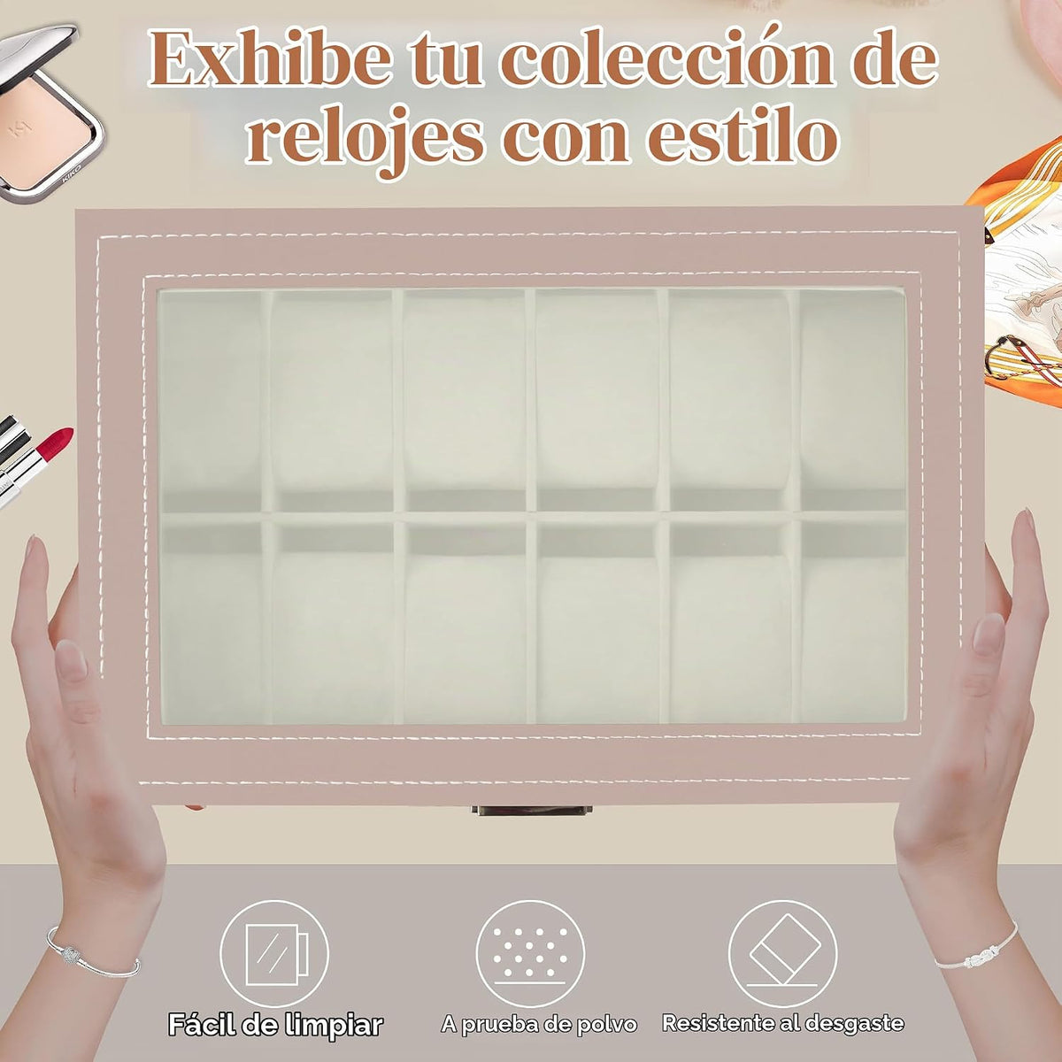 Ogrmar Cajas de almacenamiento de relojes con 12 ranuras de cuero P...