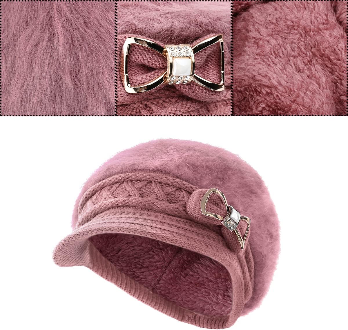 Surblue Sombrero de punto para mujer, boina, gorra de ala ancha con...