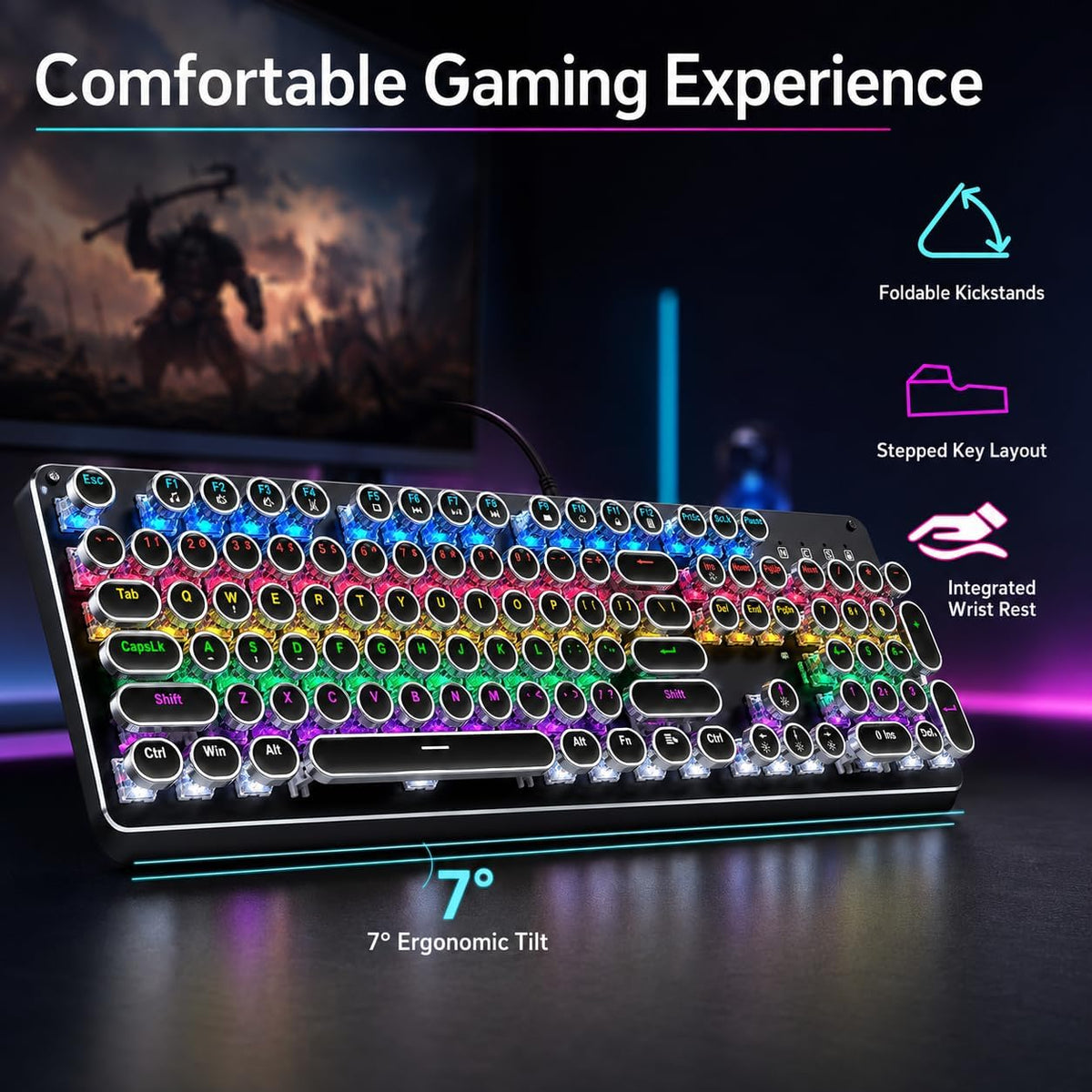 Bevewlpol Combo de teclado mecánico para juegos, teclado USB RGB co...