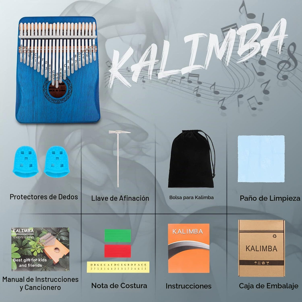 Piano de Pulgar Kalimba, YUNDIE Portátil de 21 Teclas Piano de Dedo...