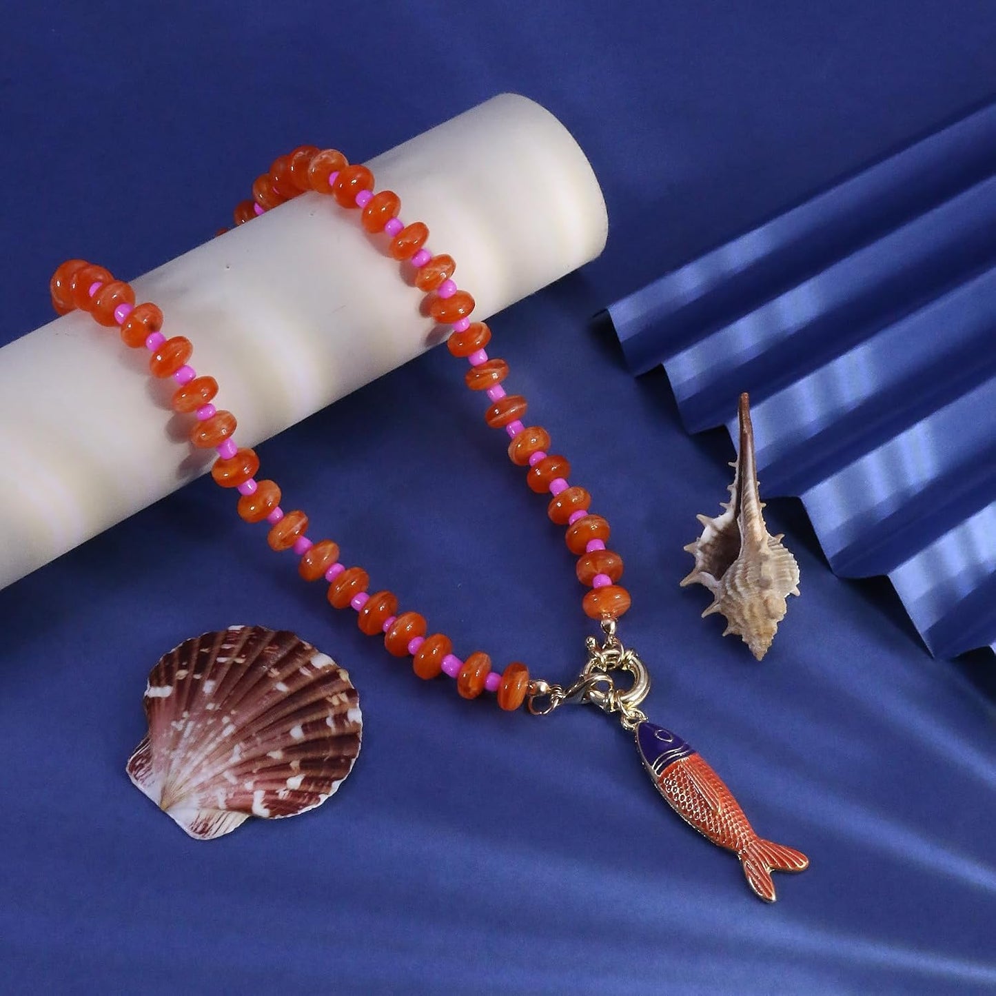 GLRITY Collares bohemios de peces con cuentas para mujer, collar de...