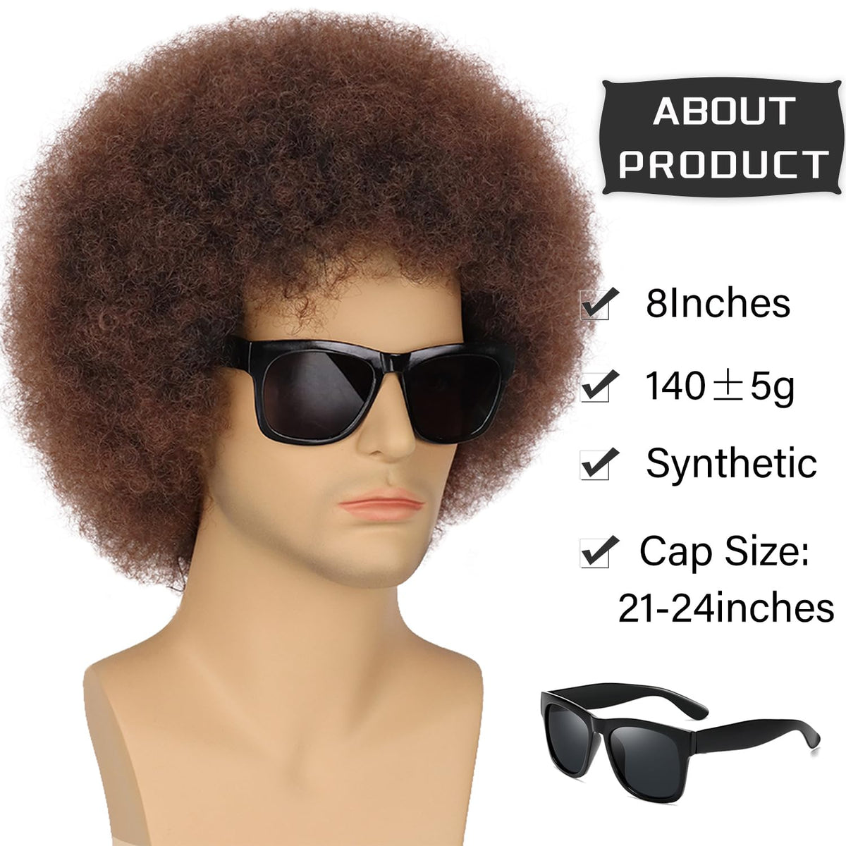 G&amp;T Wig Peluca afro para hombres, de los años 70 y 80, corta, r...