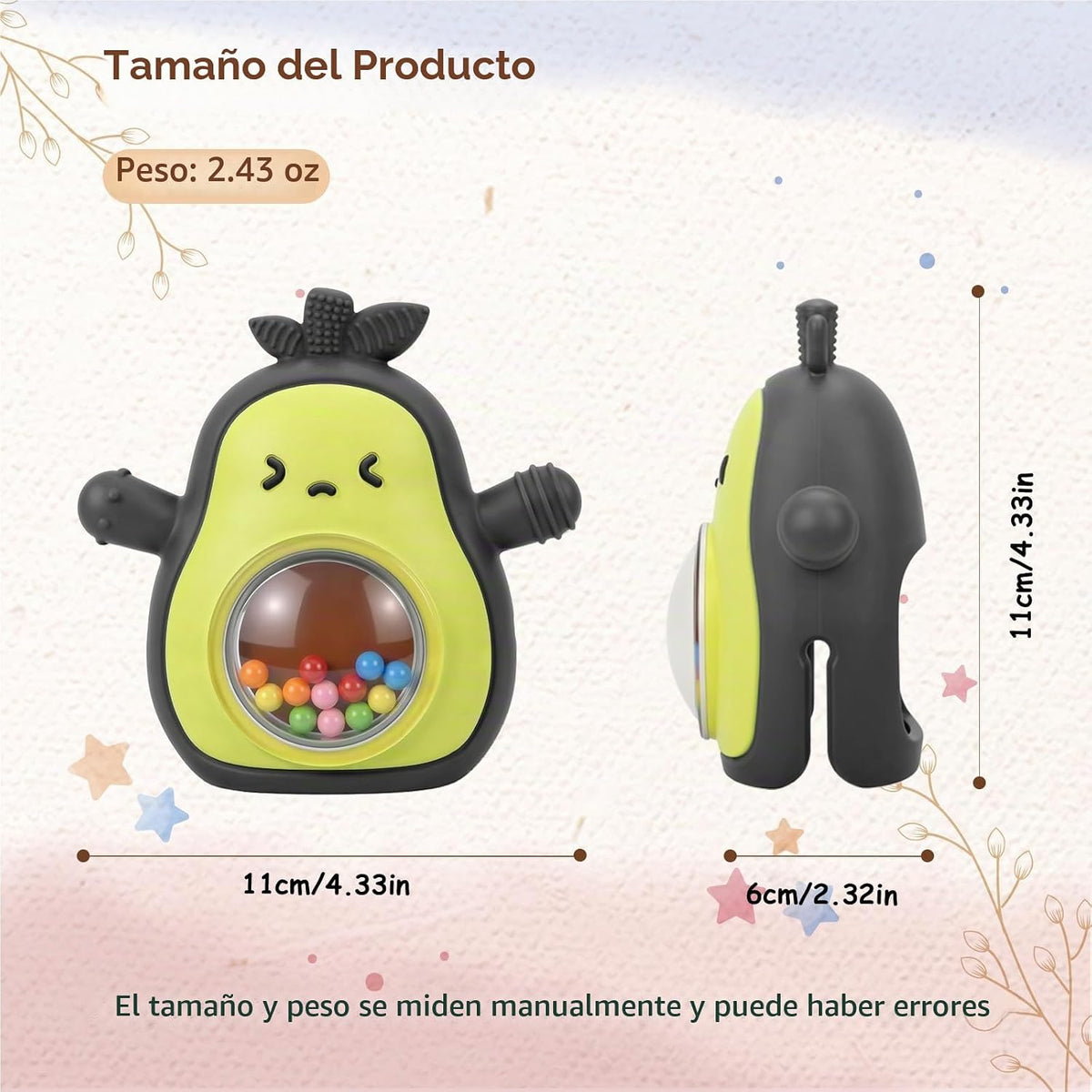 Sonajero para bebés, juguetes de dentición de aguacate de silicona,...