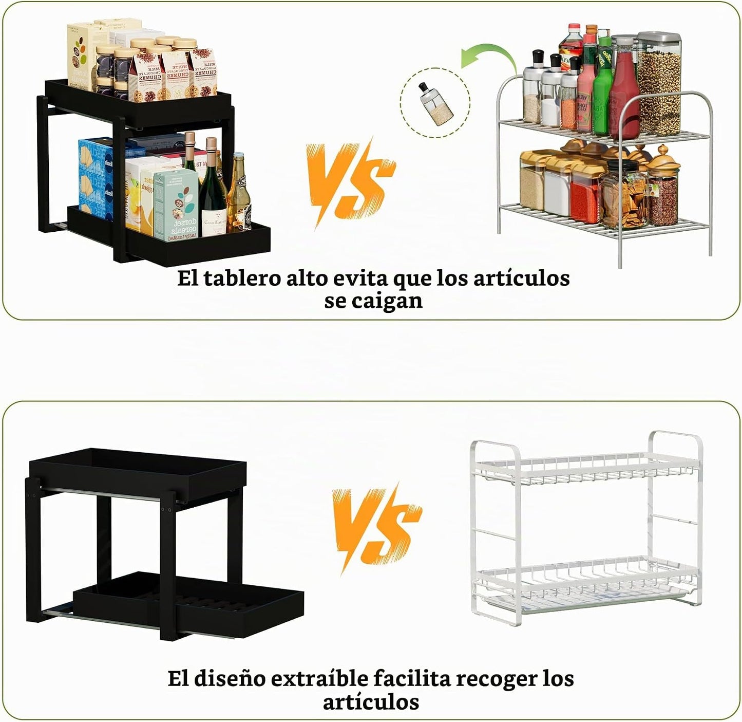 APRTAT Paquete de 2 Organizador Bajo el Fregadero, Almacenamiento E...