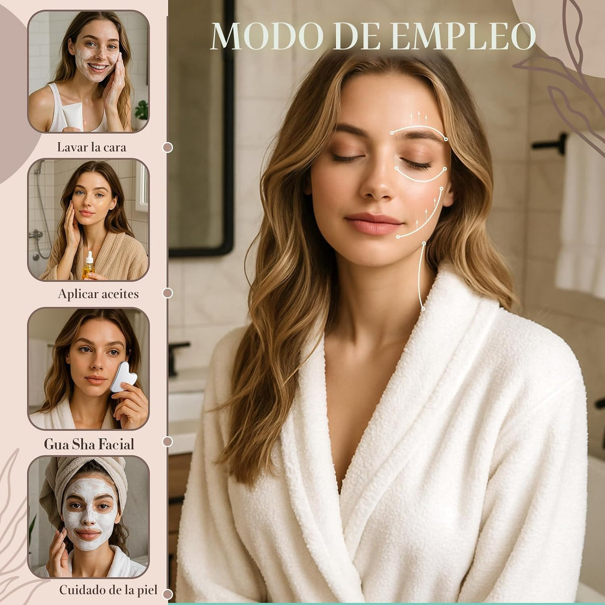 Nuanchu Herramienta facial Gua Sha de acero inoxidable 304, plata,...