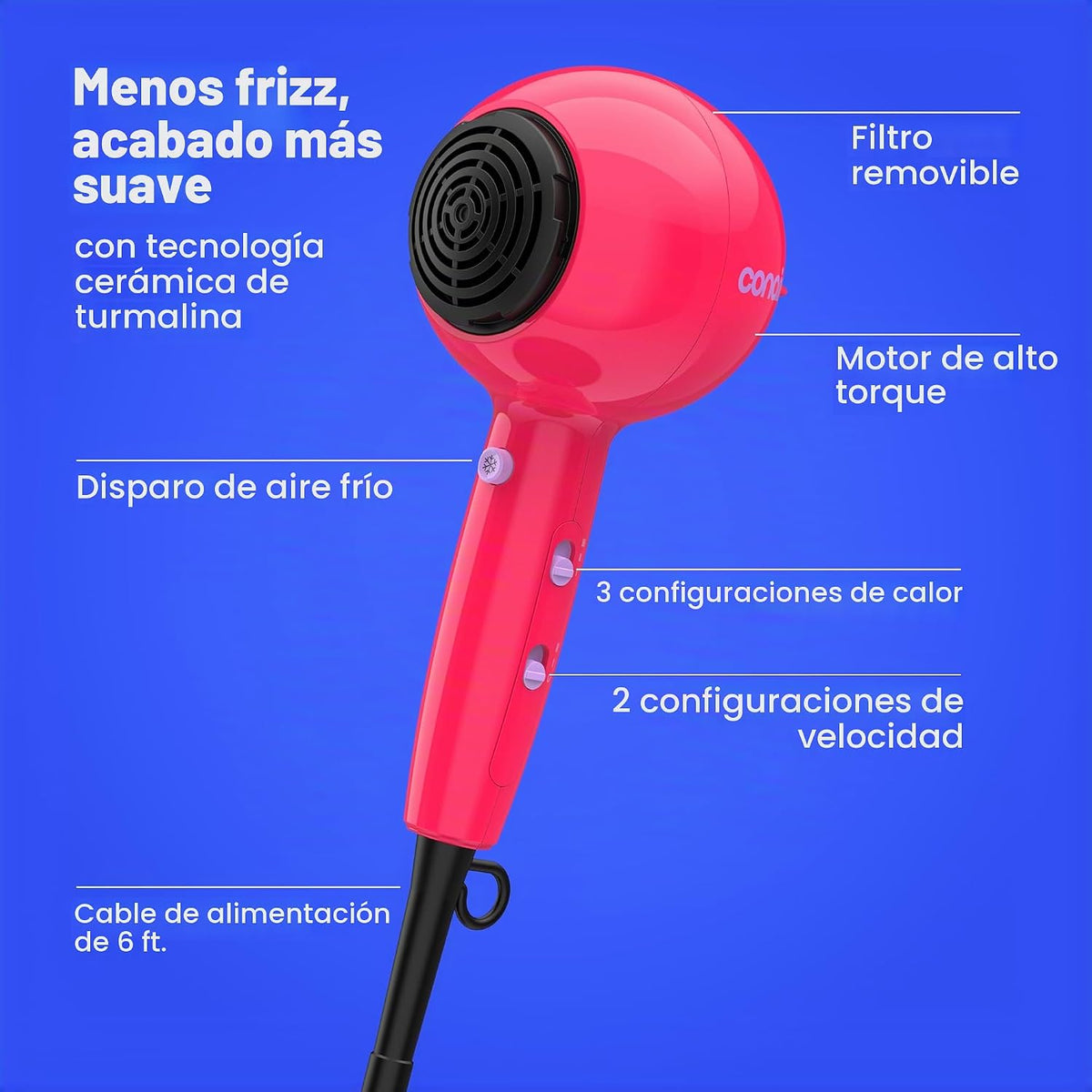 Conair Secador de pelo Cake Pop con accesorios difusores y concentr...