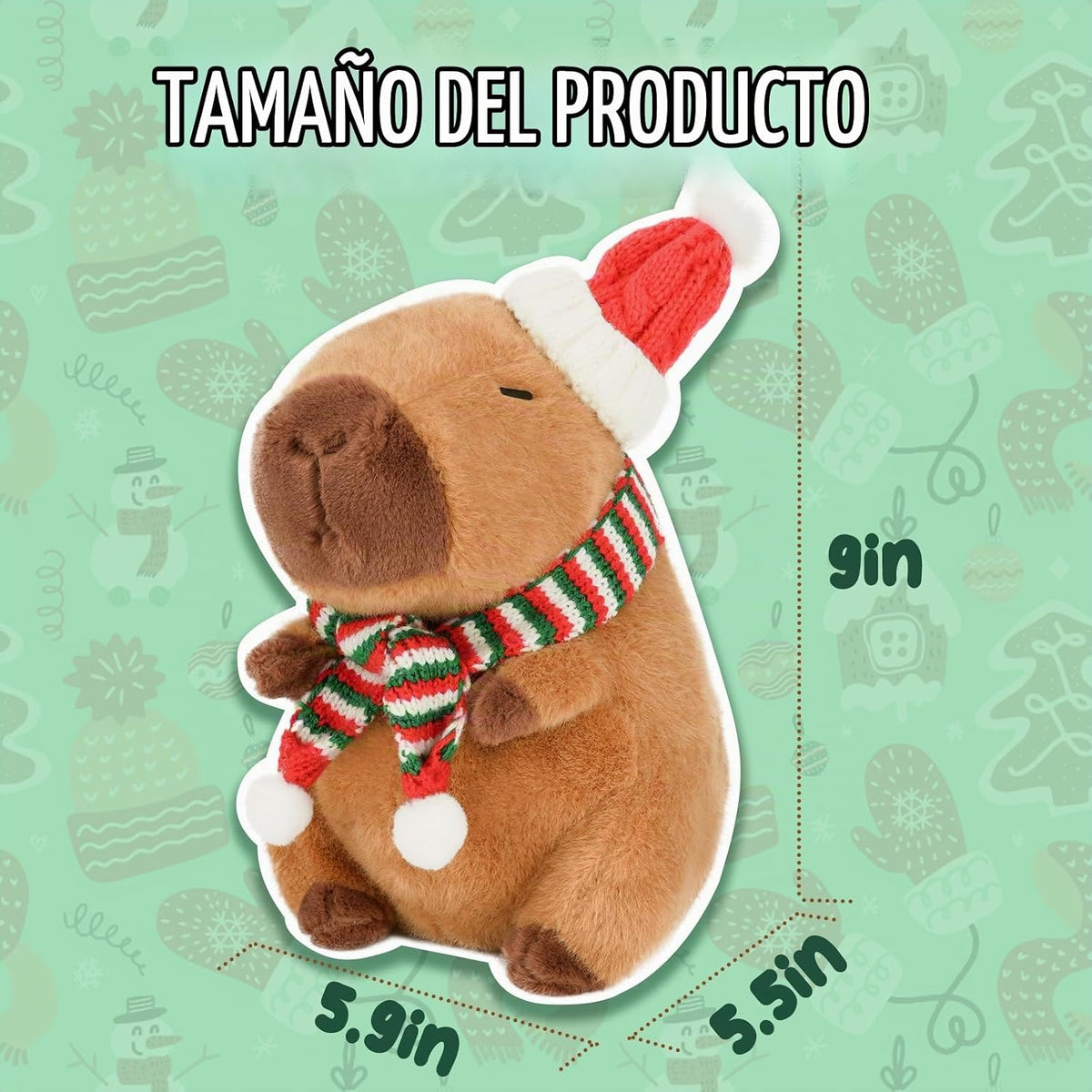 CHDBLOCK - Peluche navideño de capibara con gorro de Navidad, de 9...