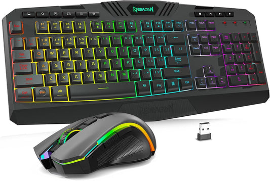 Redragon S101M-KS Combo de teclado y mouse para videojuegos inalámb...