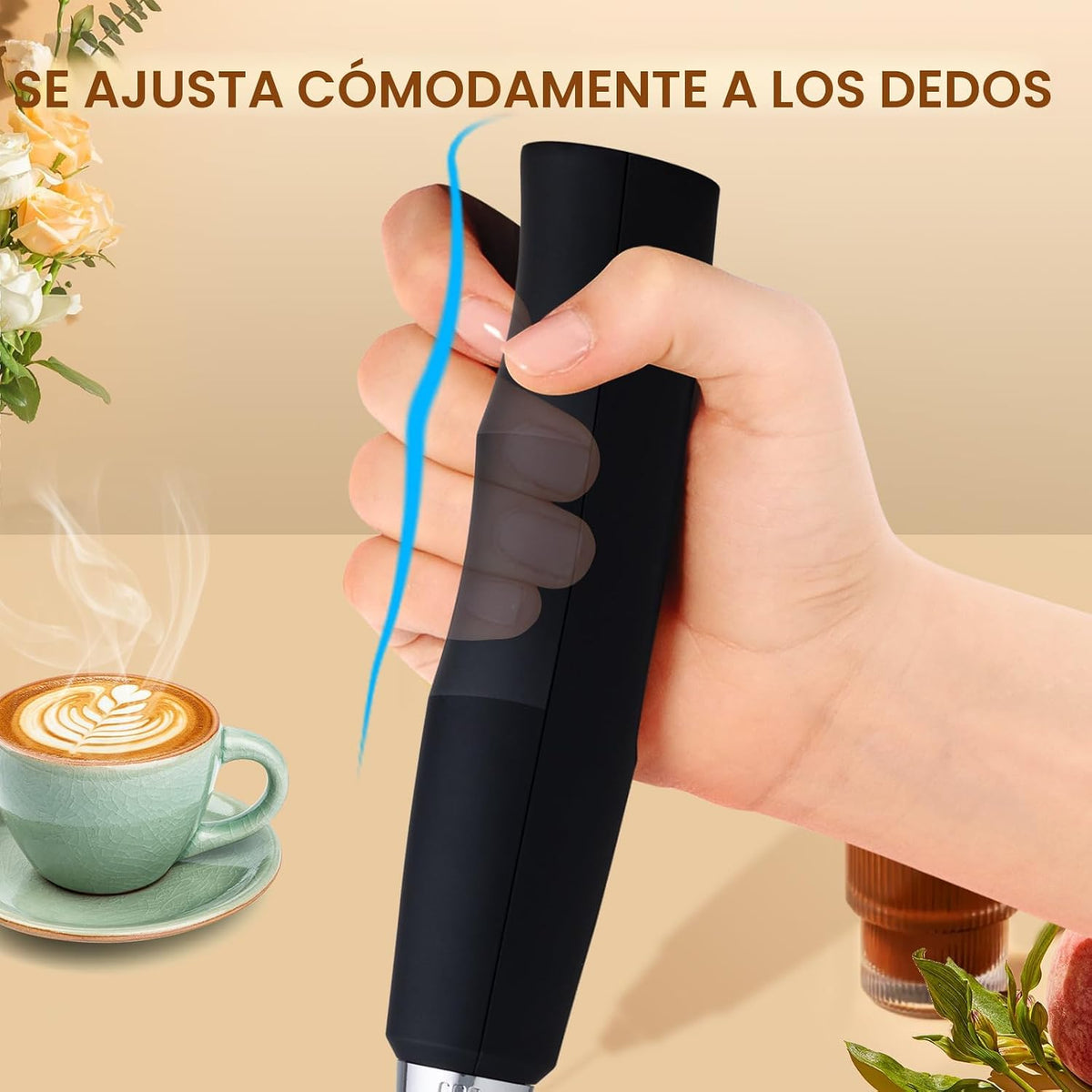 YUSWKO Varita espumadora de leche de mano para café, batidor eléctr...