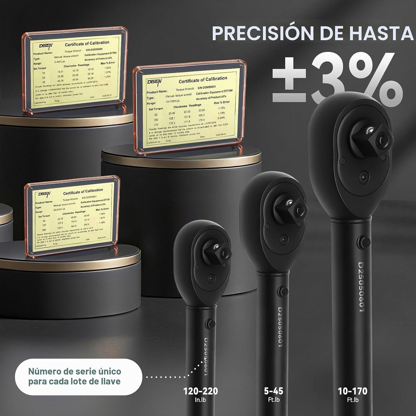 DISEN Juego de 9 piezas de llaves dinamométricas de clic de 1\/4 pu...
