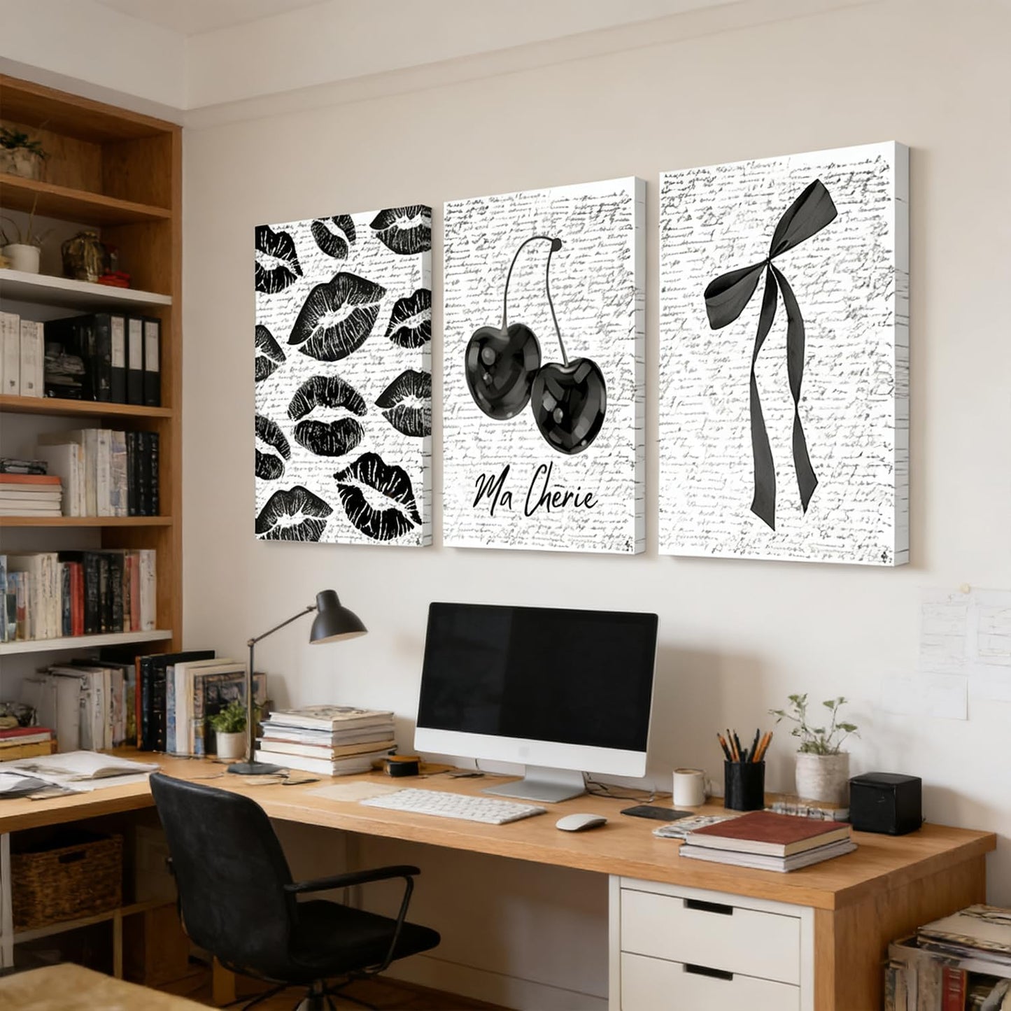 3 piezas de arte de pared en lienzo de labios blancos y negros y ce...