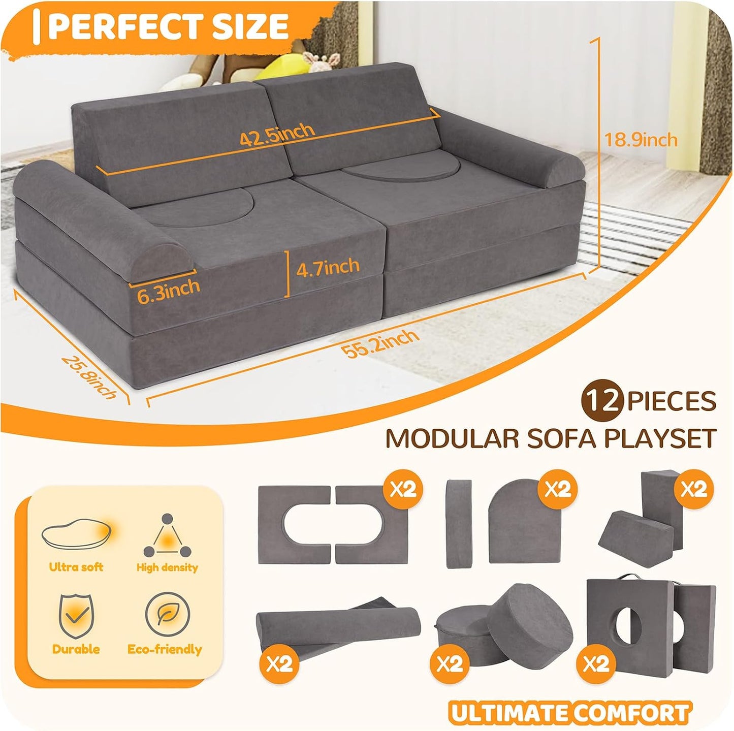 Winhomish Sofá para niños pequeños, 12 piezas, sofá modular de jueg...